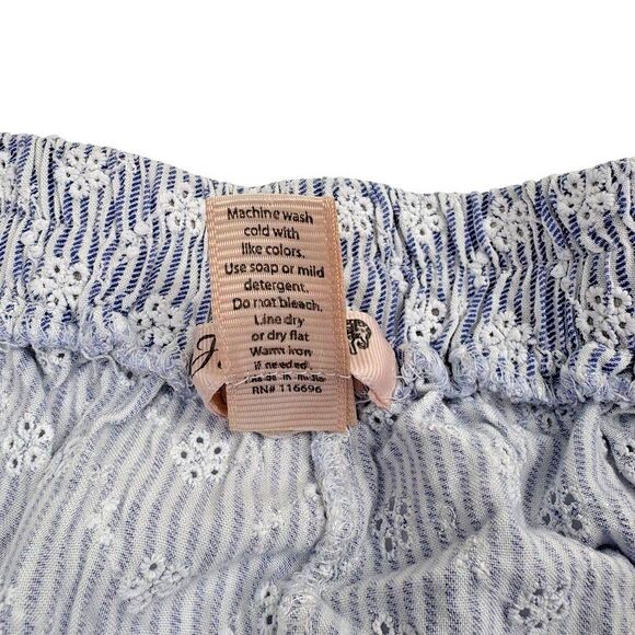 Japna Lounge Eyelet Oxford Blue Stripe PJ Sleep Shorts Girly Dainty Twee Soft L - Picture 3 of 8